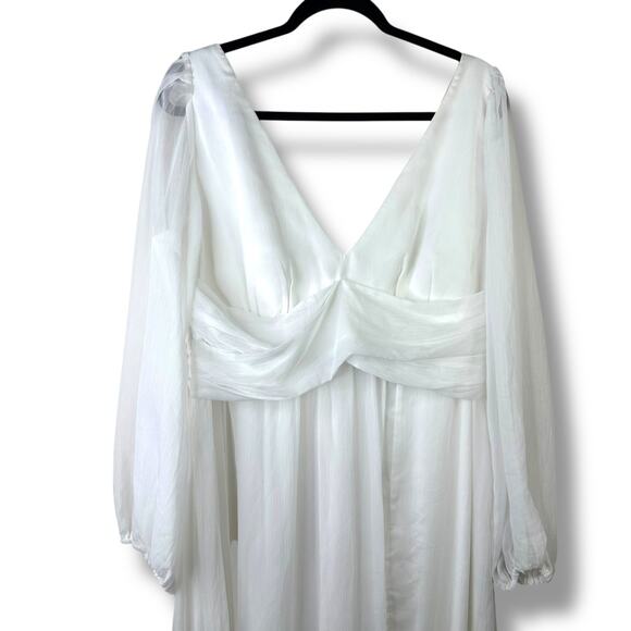 Lulus Bridal NWOT Enchant My Love White V-Neck Sheer Long Sleeve Maxi Dress XXL - Picture 5 of 12